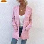 Rosa V-Ausschnitt Damencardigans aus Polyester maschinenwaschbar Übergrößen für den für den Herbst 