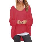 Rote Oversize Langärmelige Asymmetrische Pullover für Damen Größe 3 XL für den für den Sommer 