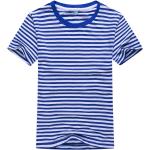 Marineblaue Gestreifte Casual Kurzärmelige T-Shirts aus Polyester für Herren Größe 3 XL für den für den Frühling 