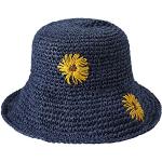 Marineblaue Strohhüte mit Blumenmotiv aus Stroh für Damen Einheitsgröße für den für den Sommer 
