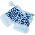 Blaue Animal-Print Fingerlose Handschuhe & Halbfinger-Handschuhe mit Leopard-Motiv aus Kunstfell für Damen Einheitsgröße für den für den Winter 