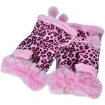 Rosa Animal-Print Fingerlose Handschuhe & Halbfinger-Handschuhe mit Leopard-Motiv aus Kunstfell für Damen Einheitsgröße für den für den Winter 