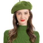 Hellgrüne Melierte Baskenmützen aus Wolle Handwäsche für Damen Einheitsgröße 