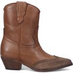 Reduzierte Braune Bestickte Cowboy-Boots & Cowboystiefeletten mit Nieten aus Veloursleder leicht für Damen Größe 38 für den für den Winter 