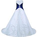 Blaue Bestickte Elegante Brautkleider A-Linie aus Satin für Damen Größe L für den für den Winter 