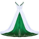 Grüne Bestickte V-Ausschnitt Brautkleider & Hochzeitskleider aus Satin für Damen Größe XXL für den für den Winter 