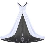 Schwarze Bestickte V-Ausschnitt Brautkleider & Hochzeitskleider mit Perlen aus Satin für Damen Größe L für den für den Winter 