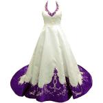 Elfenbeinfarbene Bestickte Vintage Brautkleider & Hochzeitskleider aus Satin für Damen Größe S für die Braut für den für den Winter 