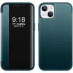 Grüne iPhone 14 Hüllen Art: Slim Cases mit Bildern aus Leder mit Sichtfenster 