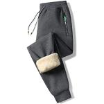 ZOXOZ Jogginghose Herren Baumwolle Sherpa Gefüttert Warme Winter Fleece Traininghose Sporthose Lang mit Reißverschluss Taschen Grau 3XL