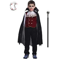 ZUCOS Jungen Kinder Vampir Halloween Kostüm Gothic Classic Cosplay w/Vampirzähne und Sichel (Schwarz, 7-9 Jahre)