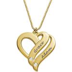 Black Friday Angebote - Goldene Herzketten vergoldet mit Diamant personalisiert für Damen 