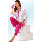 Pinke Gepunktete bader Pyjamas lang aus Baumwolle für Damen Größe XL 2-teilig 