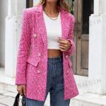 Pinke Elegante SheIn Midi Tweed-Mäntel aus Tweed für Herren Größe M 
