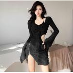 Schwarze Sexy Mini Minikleider & kurze Kleider mit Reißverschluss aus Polyester für Damen Größe L 