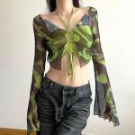 Grüne Batik T-Shirts durchsichtig aus Polyester für Damen Größe L 2-teilig für den für den Sommer 