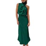 Reduzierte Unifarbene Elegante Ärmellose Maxi Abendkleider rückenfrei mit Rüschen mit Reißverschluss aus Satin für Damen Übergrößen für Zeremonien 