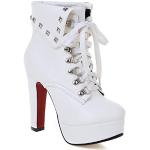 Weiße High Heel Stiefeletten & High Heel Boots mit Nieten mit Schnürsenkel rutschfest für Damen Größe 44 für den für den Winter 