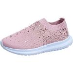 Pinke Casual Sneaker mit Strass mit Strass ohne Verschluss aus Mesh leicht für Damen Größe 35 mit Absatzhöhe bis 3cm 