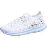 Weiße Casual Sneaker mit Strass mit Strass ohne Verschluss aus Mesh leicht für Damen Größe 35 mit Absatzhöhe bis 3cm 